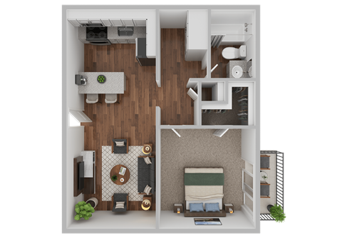 Floor plan for 1 bed, 1 bath, 650 sqft